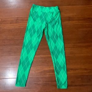 GREEN ARGYLE PATTERNED TWEEN LULAROE LEGGINGS